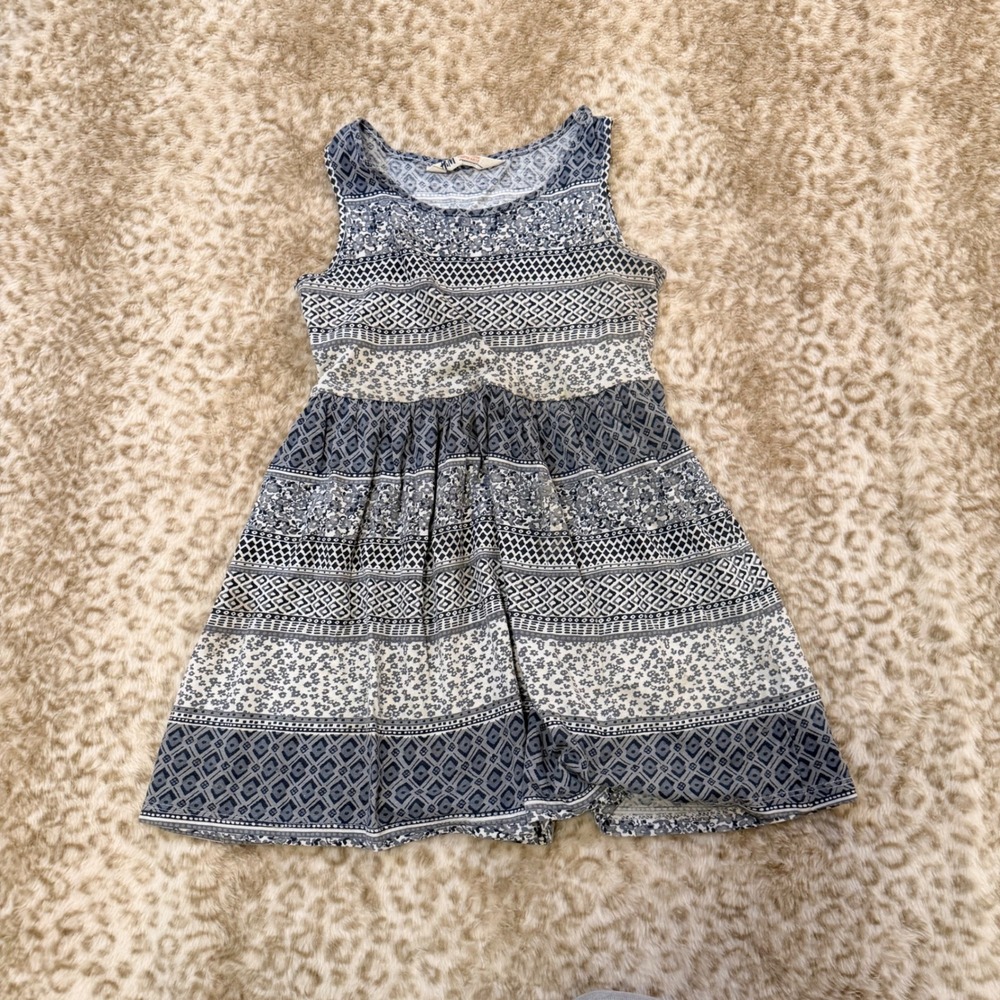 H&M Kids Grey White Boho Patterned Sleeveless Cotton Dress Size 7-8 Yrs 122/128‎